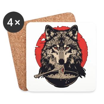 Wolf Ramen Noodles Wolfhead Wolves - Coasters (set of 4) - white - Front