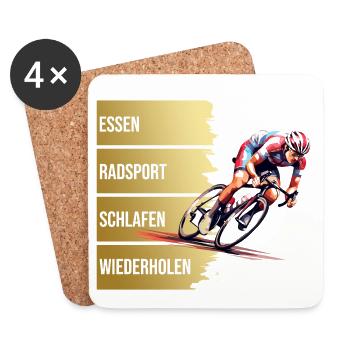 Essen - Radsport - Schlafen - Wiederholen - Untersetzer (4er-Set) - Weiß - Vorne