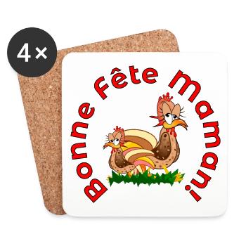 Fêtes des Méres POULETS POULES MAMAN - Dessous de verre (lot de 4) - blanc - Devant