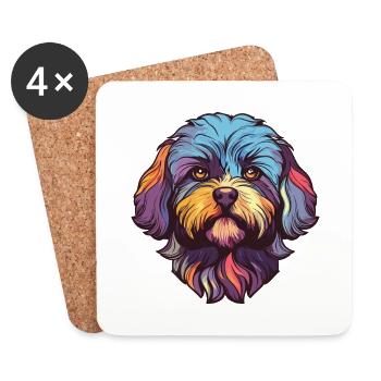 Shih-Poo Hunderasse Aquarell Karikatur Kawaii Farbe - Untersetzer (4er-Set) - Weiß - Vorne