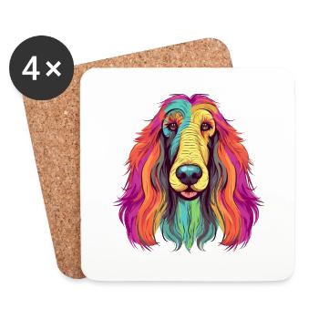 Chien de chasse afghan race aquarelle dessin animé Kawaii C - Dessous de verre (lot de 4) - blanc - Devant