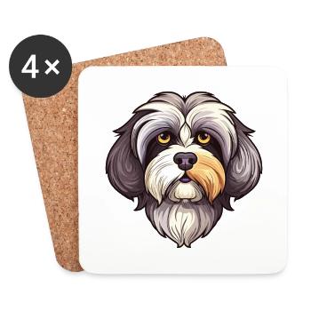 Chien havanais race aquarelle dessin animé couleur kawaii - Dessous de verre (lot de 4) - blanc - Devant