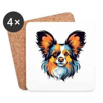 Papillon Hunderasse Aquarell Karikatur Kawaii Farbe - Untersetzer (4er-Set) - Weiß - Vorne