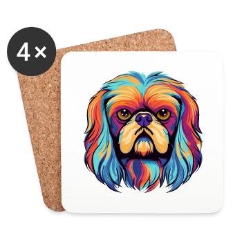 Pékin chien race aquarelle dessin animé kawaii Colo - Dessous de verre (lot de 4) - blanc - Devant