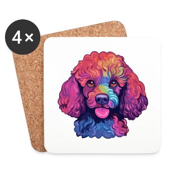 Jouet caniche chien race aquarelle dessin animé Kawaii Col - Dessous de verre (lot de 4) - blanc - Devant