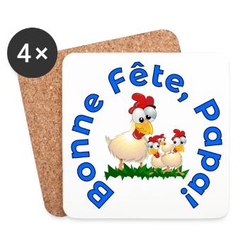 FAMILLE BONNE Fête des Pères POULETS - Dessous de verre (lot de 4) - blanc - Devant