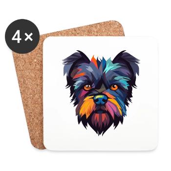 Affenpinscher chien race aquarelle dessin animé kawaii - Dessous de verre (lot de 4) - blanc - Devant