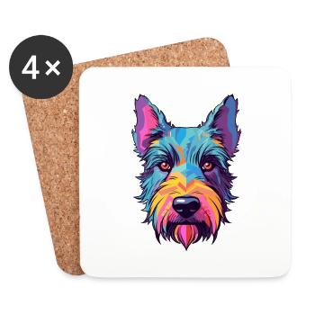 Scottish Terrier chien race aquarelle dessin animé Kawa - Dessous de verre (lot de 4) - blanc - Devant
