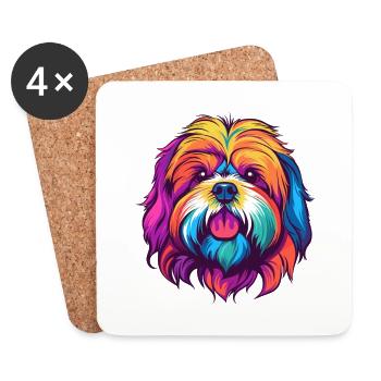 Lhasa Apso Dog Breed Watercolor Cartoon Kawaii Col - Coasters (set of 4) - white - Front