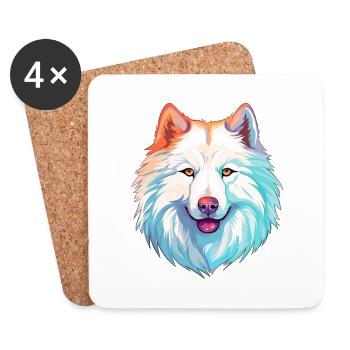 Samoyède chien race aquarelle dessin animé Kawaii Colorf - Dessous de verre (lot de 4) - blanc - Devant