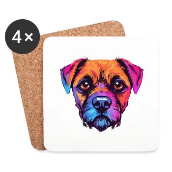 Border Terrier Hunderasse Aquarell Karikatur Kawaii - Untersetzer (4er-Set) - Weiß - Vorne