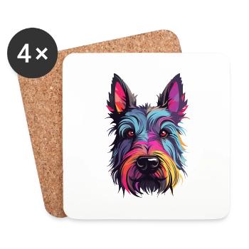 Scottish Terrier chien race aquarelle dessin animé Kawa - Dessous de verre (lot de 4) - blanc - Devant