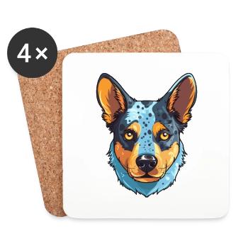 Bouvier australien chien race aquarelle dessin animé Kaw - Dessous de verre (lot de 4) - blanc - Devant
