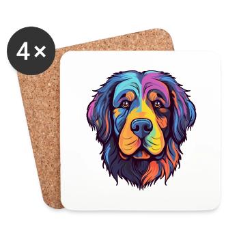 Terre-Neuve chien race aquarelle dessin animé Kawaii C - Dessous de verre (lot de 4) - blanc - Devant