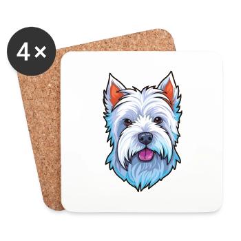 West Highland White Terrier race chien aquarelle C - Dessous de verre (lot de 4) - blanc - Devant