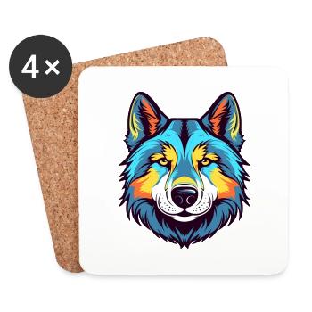 Husky sibérien chien race aquarelle dessin animé Kawaii - Dessous de verre (lot de 4) - blanc - Devant