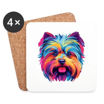 Yorkshire Terrier Dog Breed Watercolor Cartoon Kaw - Coasters (set of 4) - white - Front