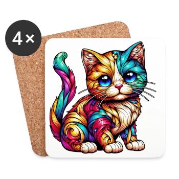 Katze - Untersetzer (4er-Set) - Weiß - Vorne