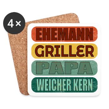 VATERTAG PAPA GRILLEN EHEMANN - Untersetzer (4er-Set) - Weiß - Vorne