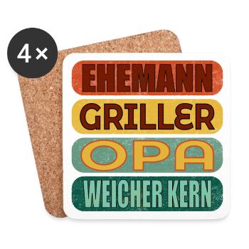 VATERTAG GRILLEN OPA - Untersetzer (4er-Set) - Weiß - Vorne