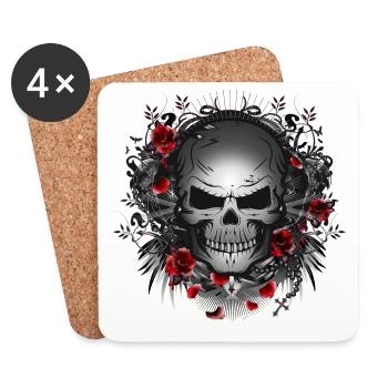 dark gothic skull with red roses - Coasters (set of 4) - white - Front