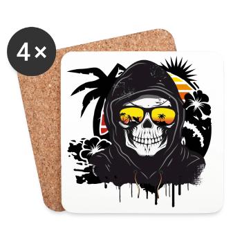 Skull,Skull,Skull with sunglasses on the beach - Coasters (set of 4) - white - Front
