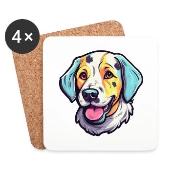Akbash Dog Breed Watercolor Cartoon Kawaii Colorfu - Coasters (set of 4) - white - Front