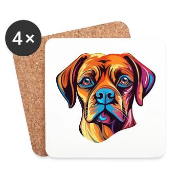 Puggle chien race aquarelle dessin animé kawaii colorfu - Dessous de verre (lot de 4) - blanc - Devant