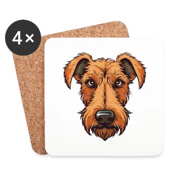 Irish Terrier chien race aquarelle dessin animé Kawaii - Dessous de verre (lot de 4) - blanc - Devant