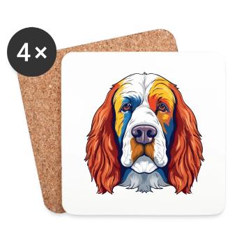 Clumber Spaniel Dog Breed Watercolor Cartoon Kawai - Coasters (set of 4) - white - Front