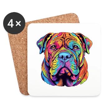 Shar Pei chien race aquarelle dessin animé couleur kawaii - Dessous de verre (lot de 4) - blanc - Devant