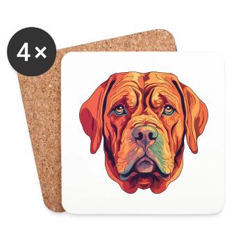 Dogues de Bordeaux race chien aquarelle dessin animé Ka - Dessous de verre (lot de 4) - blanc - Devant