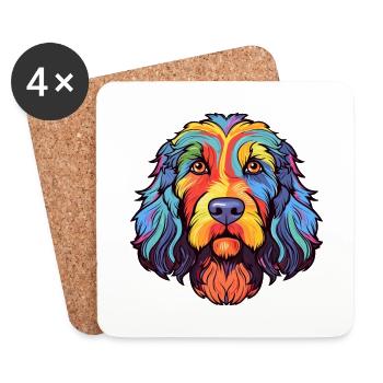 Barbet chien race aquarelle dessin animé kawaii Colorfu - Dessous de verre (lot de 4) - blanc - Devant