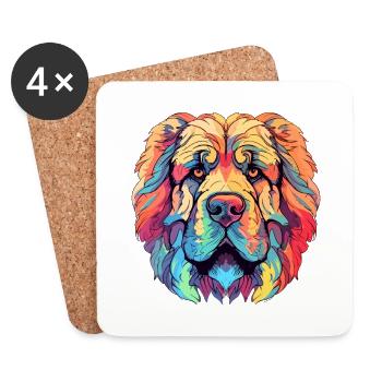 Leonberg chien race aquarelle dessin animé Kawaii Col - Dessous de verre (lot de 4) - blanc - Devant