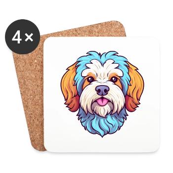 Maltipoo chien race aquarelle dessin animé Kawaii couleur - Dessous de verre (lot de 4) - blanc - Devant