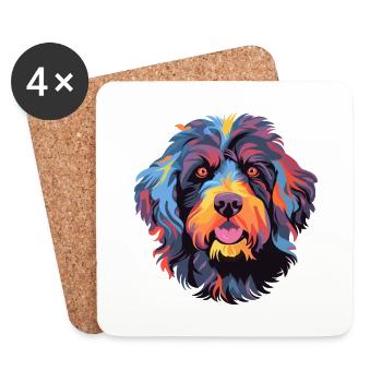 Barbet chien race aquarelle dessin animé kawaii Colorfu - Dessous de verre (lot de 4) - blanc - Devant