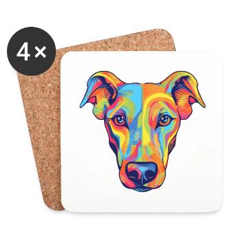 Greyhound Dog Breed Watercolor Cartoon Kawaii Colo - Coasters (set of 4) - white - Front