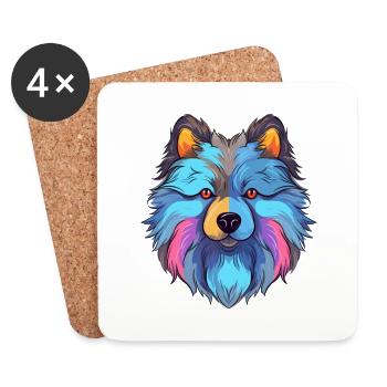 Keeshond Hunderasse Aquarell Karikatur Kawaii Farbe - Untersetzer (4er-Set) - Weiß - Vorne
