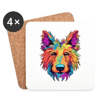 Berger Picard chien race aquarelle dessin animé kawaii - Dessous de verre (lot de 4) - blanc - Devant
