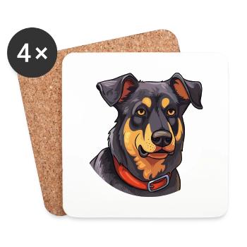 Beauceron Dog Breed Watercolor Cartoon Kawaii Colo - Coasters (set of 4) - white - Front