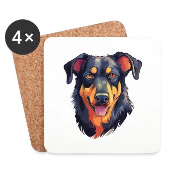 Beauceron Dog Breed Watercolor Cartoon Kawaii Colo - Coasters (set of 4) - white - Front