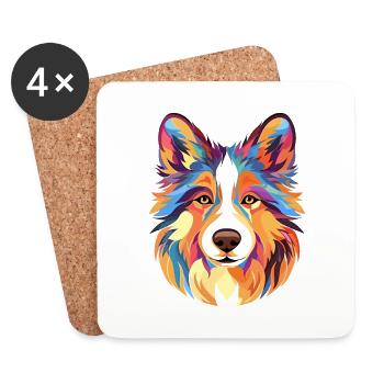 Isländischer Schäferhund Hund Rasse Aquarell Karikatur Ka - Untersetzer (4er-Set) - Weiß - Vorne