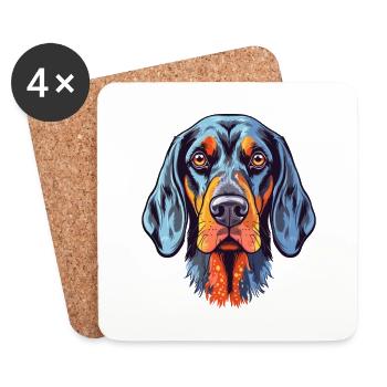 Bluetick Coonhound chien race aquarelle dessin animé Ka - Dessous de verre (lot de 4) - blanc - Devant