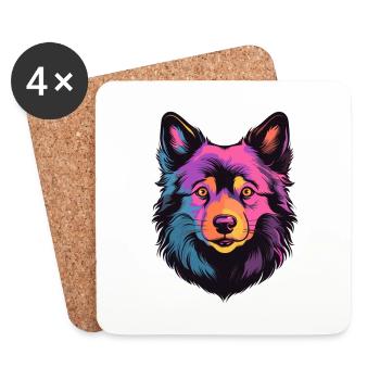 Schipperke Dog Breed Watercolor Cartoon Kawaii Col - Coasters (set of 4) - white - Front