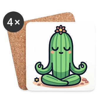 Zen Cactus - Peaceful Plant Pose - Coasters (set of 4) - white - Front