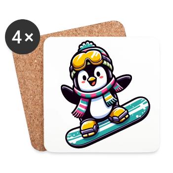 Snowboard Star: Der gleitende Pinguin - Untersetzer (4er-Set) - Weiß - Vorne