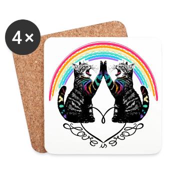 Katzen Regenbogen Love is Love Reflection - Untersetzer (4er-Set) - Weiß - Vorne