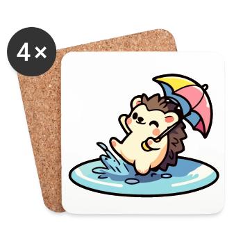 Hedgehog Puddle Party: The Rainy Day Reveler - Coasters (set of 4) - white - Front