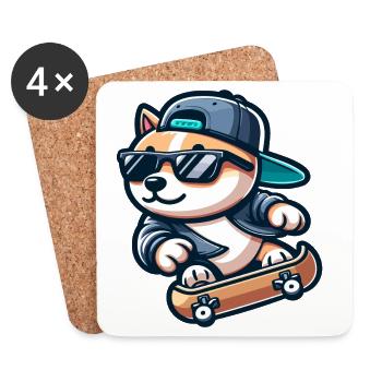 Corgi Boarder: The Skating Sidekick - Coasters (set of 4) - white - Front