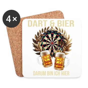 Dart & Bier - Darum bin ich hier - Untersetzer (4er-Set) - Weiß - Vorne